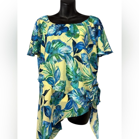 Mode Vin Rouge, Tropical Tunic With Asymmetrical Hem, Medium, Blue, Yellow - Picture 5 of 9